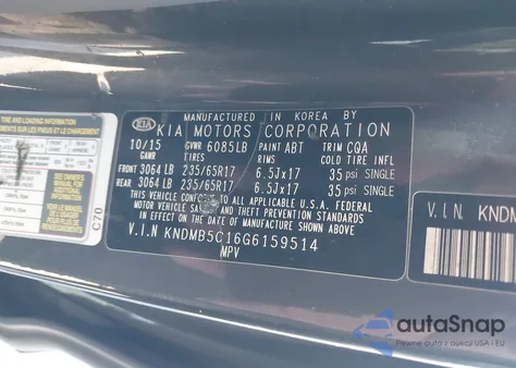 2016 Kia Sedona Lx z USA, uszkodzony, nr VIN KNDMB5C16G6159514